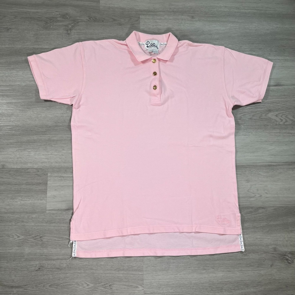 VTG Lilly Pulitzer Polo Shirt Mens Size Large (14-16) Pink Golf Hong Kong Made